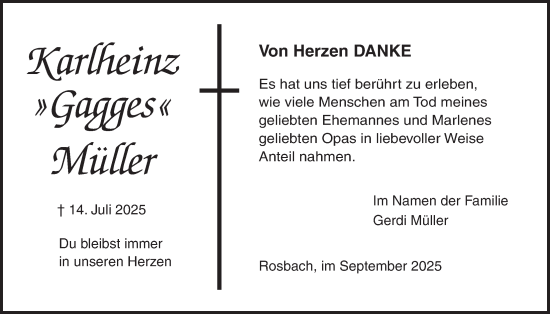 Traueranzeige von Karlheinz Müller von Wetterauer Zeitung