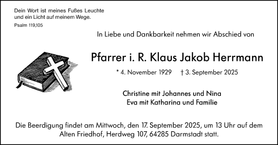 Traueranzeige von Klaus Jakob Herrmann von Lauterbacher Anzeiger