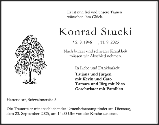 Traueranzeige von Konrad Stucki von Oberhessische Zeitung