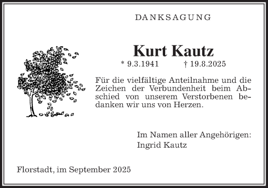 Traueranzeige von Kurt Kautz von Wetterauer Zeitung