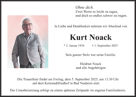 Traueranzeige von Kurt Noack von Wetterauer Zeitung