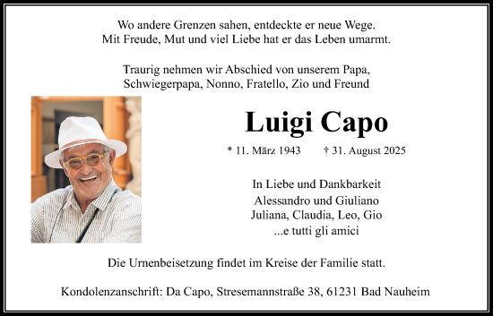Traueranzeige von Luigi Capo von Wetterauer Zeitung
