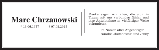 Traueranzeige von Marc Chrzanowski von Wetterauer Zeitung