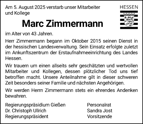 Traueranzeige von Marc Zimmermann von Giessener Allgemeine, Alsfelder Allgemeine