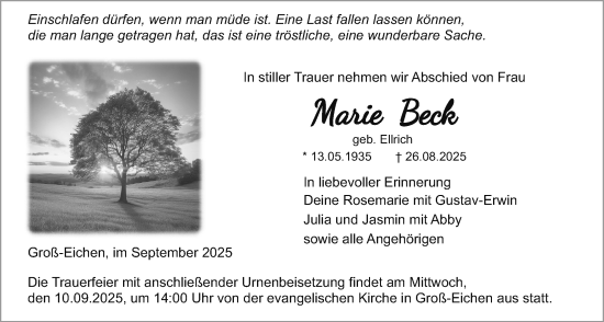 Traueranzeige von Marie Beck von Mücker Stimme