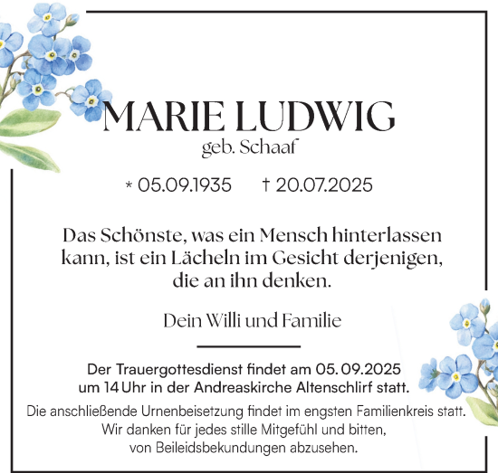 Traueranzeige von Marie Ludwig von Lauterbacher Anzeiger