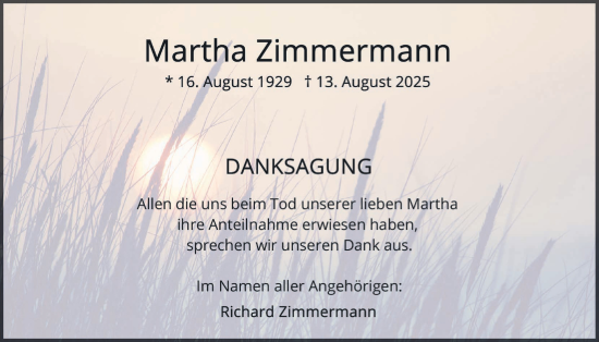 Traueranzeige von Martha Zimmermann von Bad Vilbel/Karben