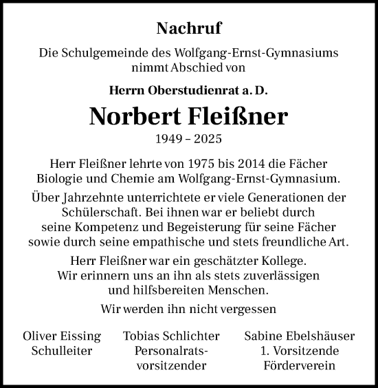 Traueranzeige von Norbert Fleißner von Kreis-Anzeiger
