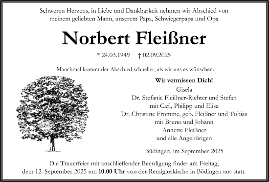 Traueranzeige von Norbert Fleißner von Kreis-Anzeiger