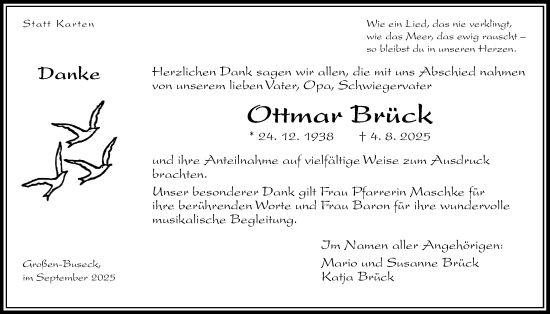 Traueranzeige von Ottmar Brück von Giessener Anzeiger