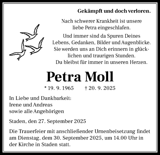 Traueranzeige von Petra Moll von Wetterauer Zeitung