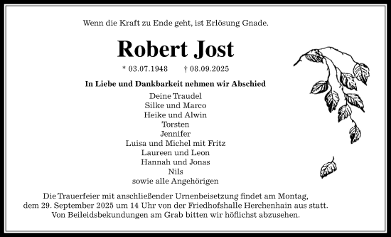 Traueranzeige von Robert Jost von Lauterbacher Anzeiger