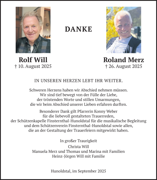 Traueranzeige von Rolf Will von Usinger Anzeigenblatt