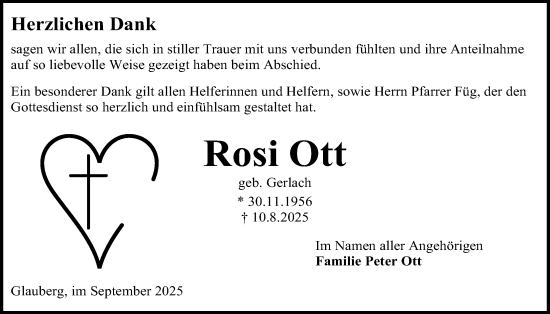 Traueranzeige von Rosi Ott von Kreis-Anzeiger