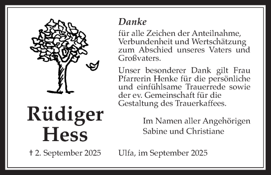 Traueranzeige von Rüdiger Hess von Kreis-Anzeiger