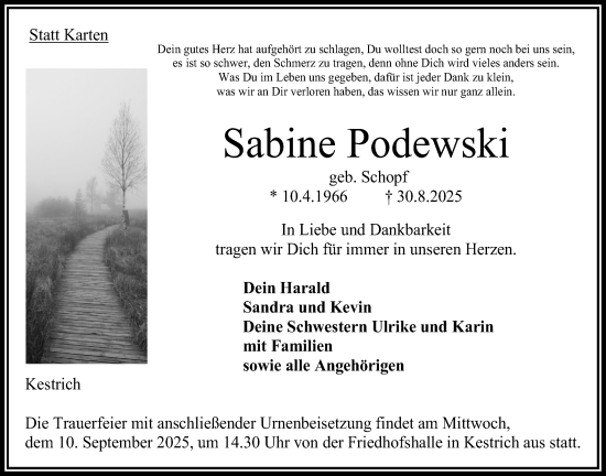 Traueranzeige von Sabine Podewski 