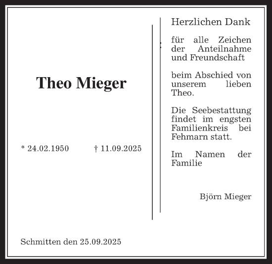 Traueranzeige von Theo Mieger von Usinger Anzeiger