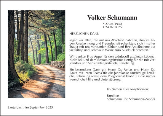 Traueranzeige von Volker Schumann von Lauterbacher Anzeiger
