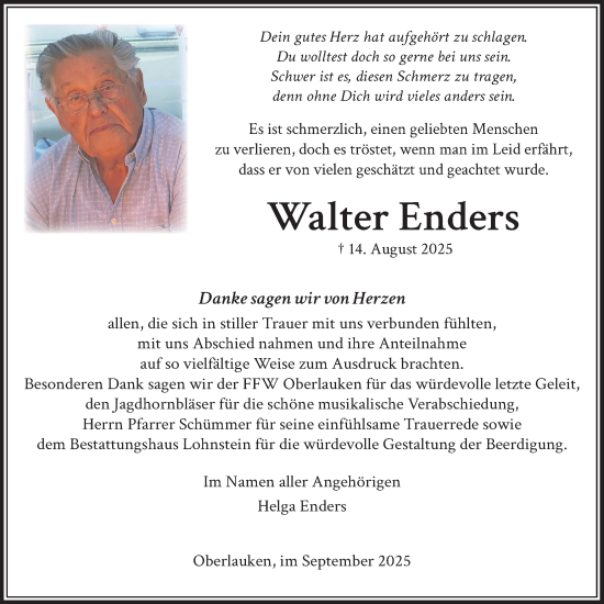 Traueranzeige von Walter Enders von Usinger Anzeigenblatt