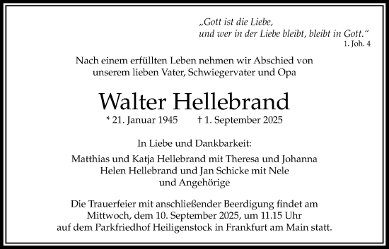 Traueranzeige von Walter Hellebrand von Bad Vilbel/Karben