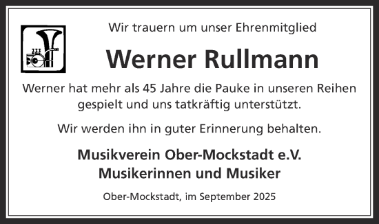 Traueranzeige von Werner Rullmann von Kreis-Anzeiger