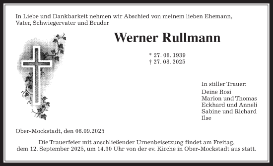 Traueranzeige von Werner Rullmann von Kreis-Anzeiger