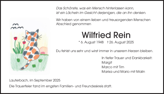 Traueranzeige von Wilfried Rein von Lauterbacher Anzeiger