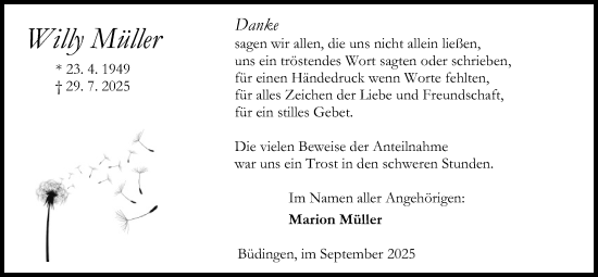 Traueranzeige von Willy Müller von Kreis-Anzeiger