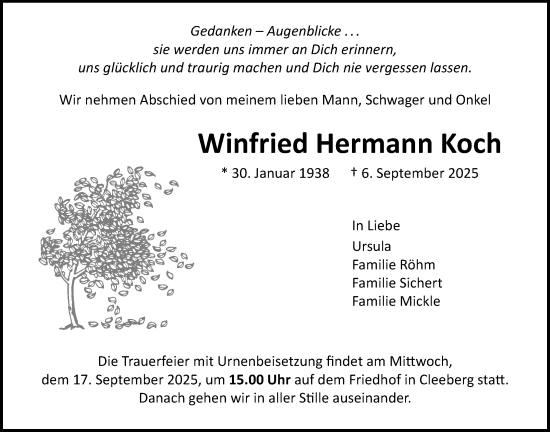 Traueranzeige von Winfried Hermann Koch von Butzbacher Zeitung