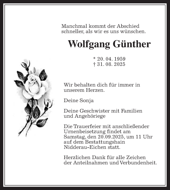 Traueranzeige von Wolfgang Günther von Kreis-Anzeiger