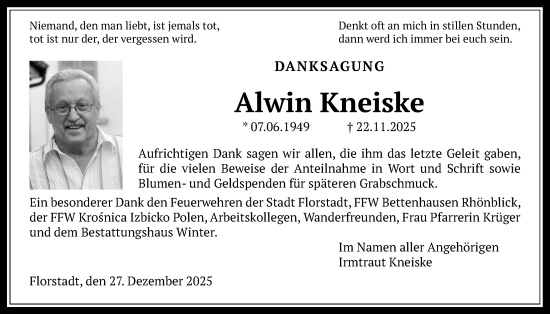 Traueranzeige von Alwin Kneiske von Wetterauer Zeitung, Wetterauer Zeitung