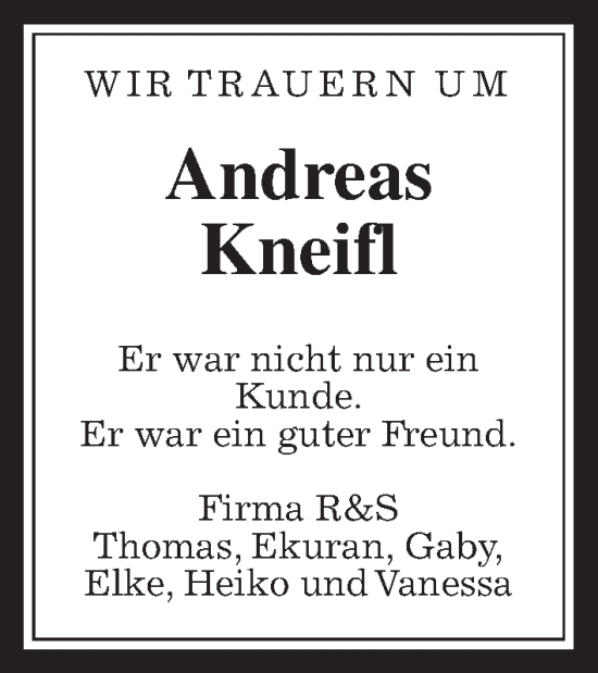 Traueranzeige von Andreas Kneifl von Kreis-Anzeiger