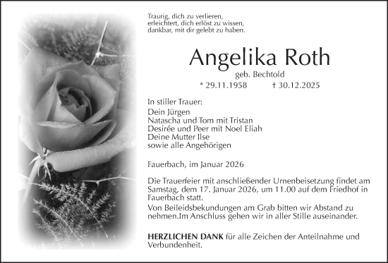 Traueranzeige von Angelika Roth von Kreis-Anzeiger