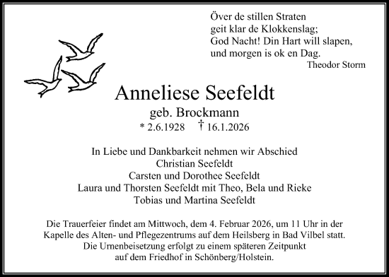 Traueranzeige von Anneliese Seefeldt von Bad Vilbel/Karben