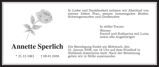 Traueranzeige von Annette Sperlich von Wetterauer Zeitung