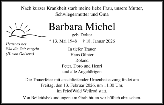 Traueranzeige von Barbara Michel von Usinger Anzeiger