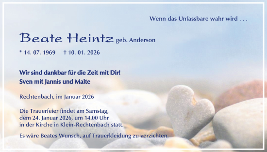 Traueranzeige von Beate Heintz von Giessener Allgemeine, Alsfelder Allgemeine