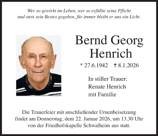 Traueranzeige von Bernd Georg Henrich von Wetterauer Zeitung
