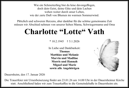 Traueranzeige von Charlotte Vath von Kreis-Anzeiger