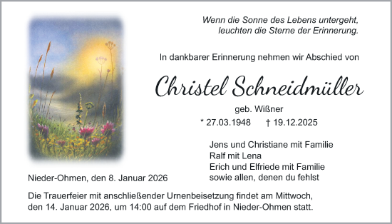 Traueranzeige von Christel Schneidmüller von Mücker Stimme