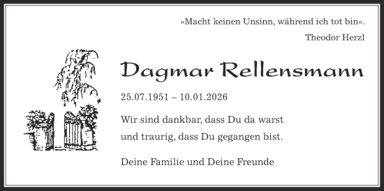 Traueranzeige von Dagmar Rellensmann von Giessener Allgemeine, Alsfelder Allgemeine, Giessener Anzeiger