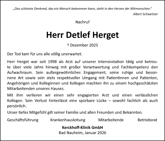Traueranzeige von Detlef Herget von Giessener Allgemeine, Alsfelder Allgemeine, Wetterauer Zeitung