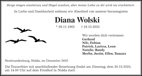Traueranzeige von Diana Wolski von Kreis-Anzeiger