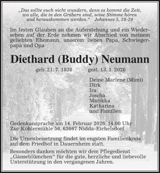 Traueranzeige von Diethard Neumann 