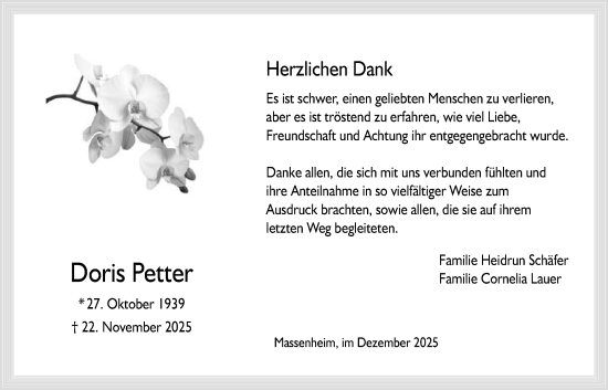 Traueranzeige von Doris Petter von Bad Vilbel/Karben