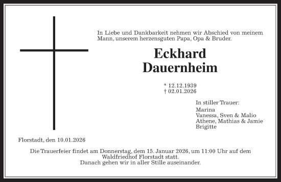 Traueranzeige von Eckhard Dauernheim von Wetterauer Zeitung