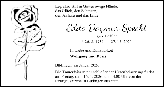 Traueranzeige von Edda Dagmar Specht von Kreis-Anzeiger