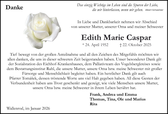 Traueranzeige von Edith Marie Caspar 