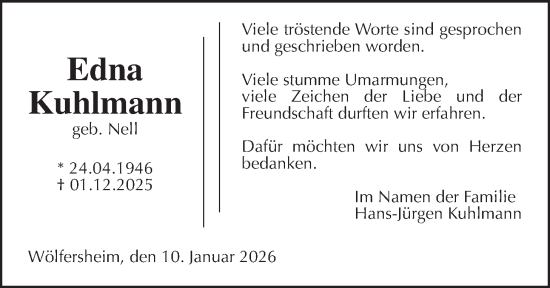 Traueranzeige von Edna Kuhlmann von Wetterauer Zeitung