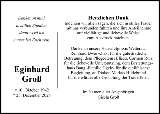 Traueranzeige von Eginhard Groß von Butzbacher Zeitung